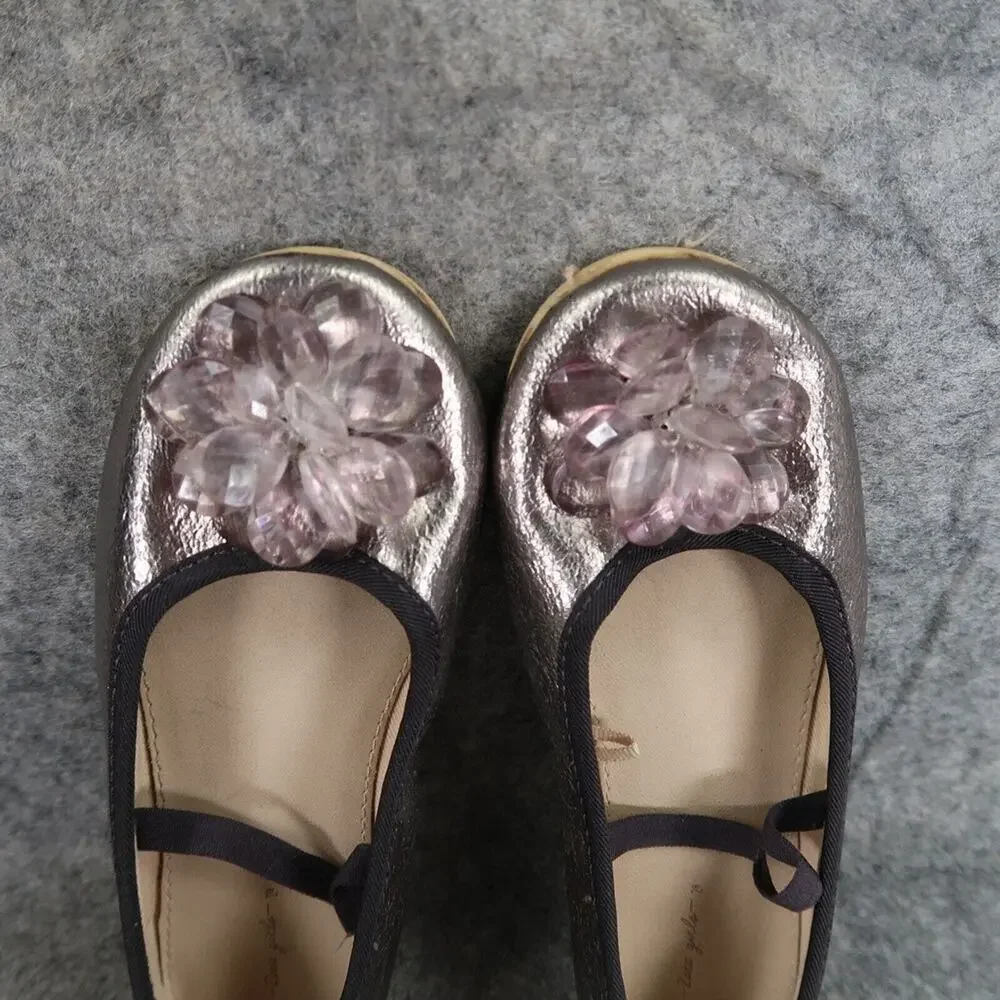 Zara Shoes Girls 28 Ballet Flats Fashion Metallic Embellished Toe Elastic Strap